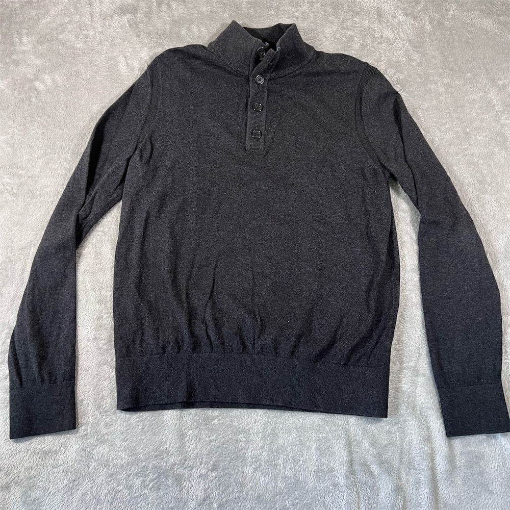 Banana Republic Sweater Men Large Heathered Black Cashmere Blend Mock-Neck